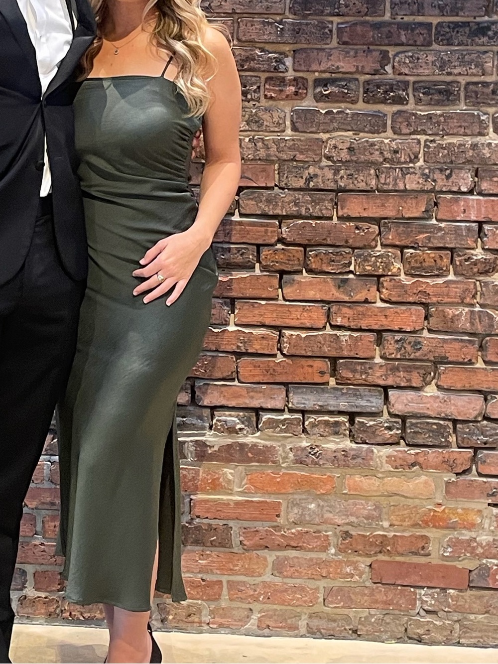 Zara Olive Satin Slip Dress with Side Slit